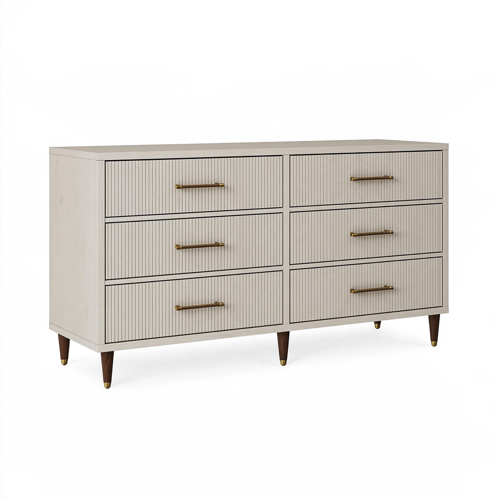 Commode 160 x 45 x 85 cm beige en bois à 6 tiroirs style moderne