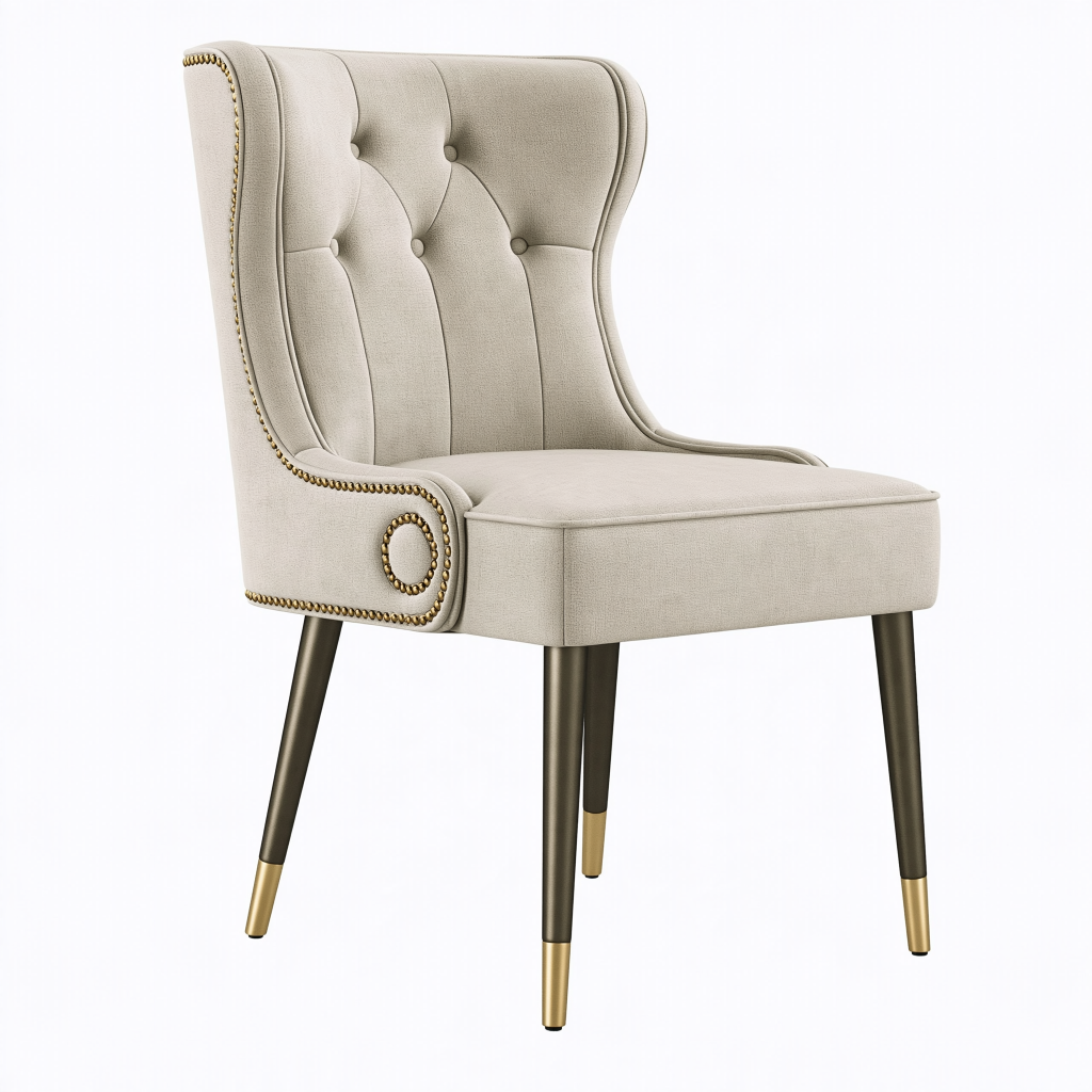 Fauteuil de salle à manger 67 x 70 x 101 cm en tissu beige capitonné style classique