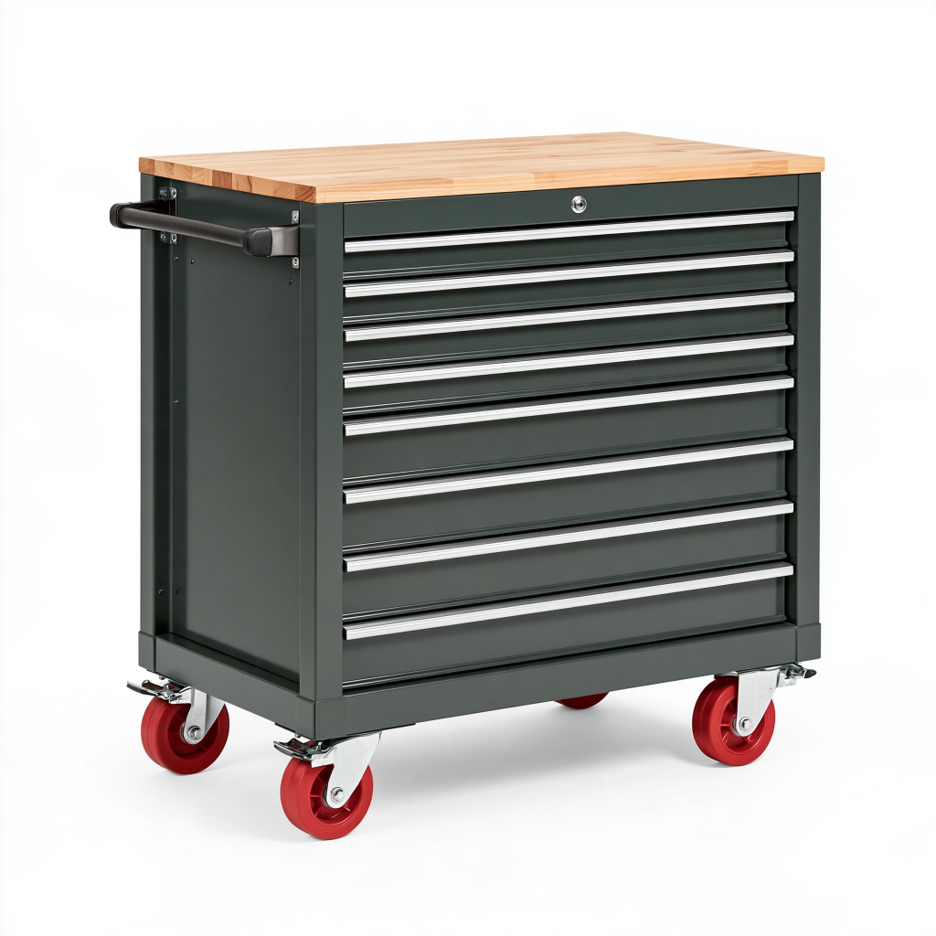 Servante d atelier 76 x 46 x 89 cm acier noir vert plateau bois à tiroirs roulante