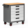 Servante d'atelier 80 x 45 x 95 cm en acier gris avec plateau en bois et 5 tiroirs mobile