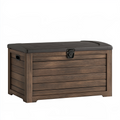 Coffre de rangement extérieur 120 x 60 x 65 cm en résine brun effet bois avec couvercle verrouillable