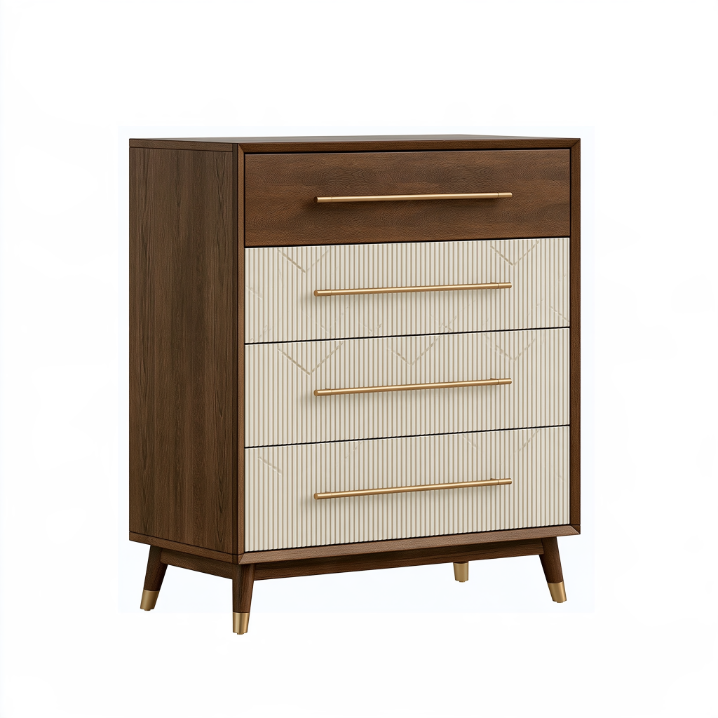 Commode 80 x 40 x 100 cm en bois marron et beige à 4 tiroirs style moderne