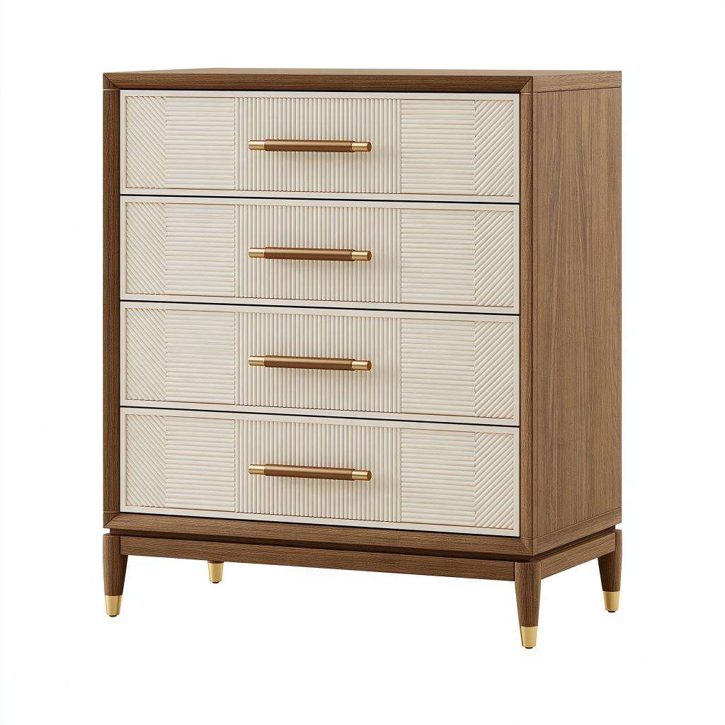 Commode 80 x 45 x 110 cm en bois marron et crème à 4 tiroirs style contemporain