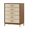 Commode 90 x 45 x 120 cm en bois marron et crème à 5 tiroirs style contemporain