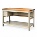 Établi d'atelier 120 x 60 x 90 cm en métal beige et bambou avec tiroir et étagère