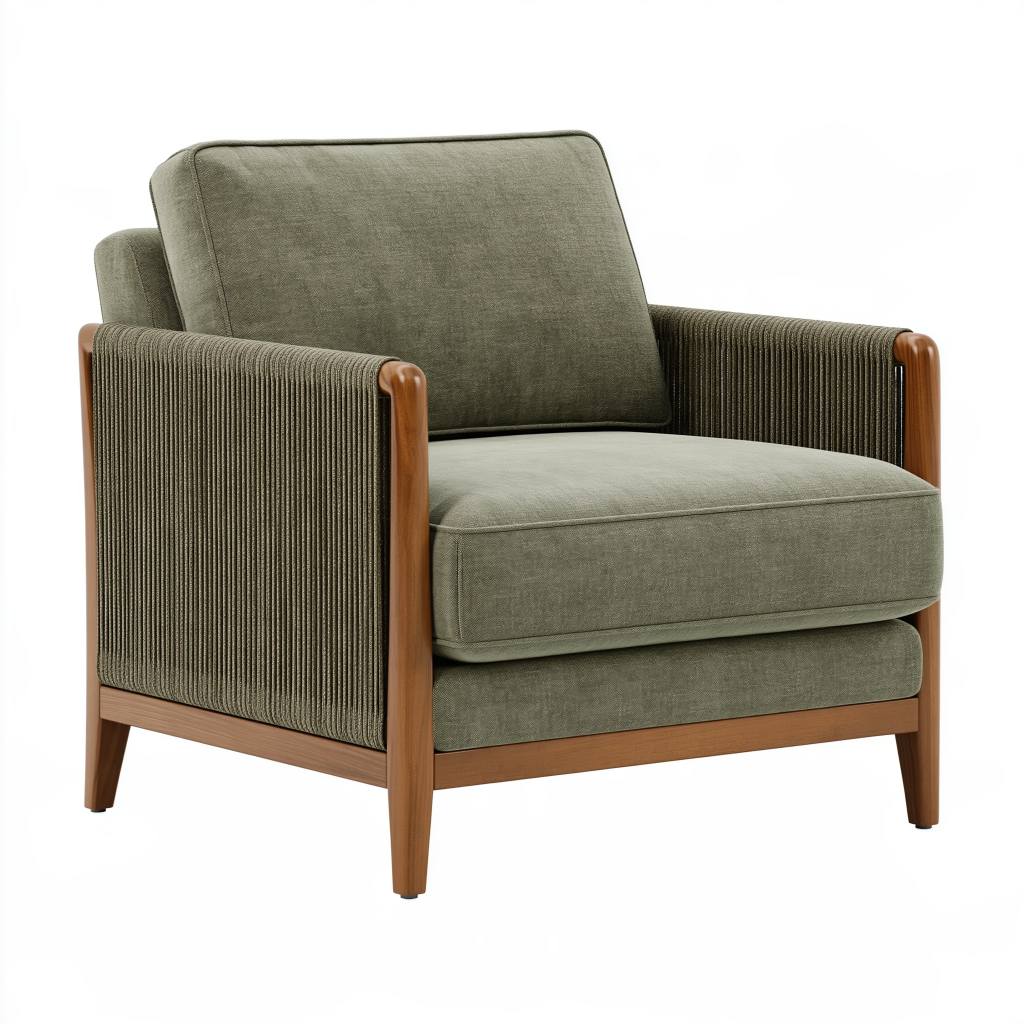 Fauteuil 78 x 85 x 86 cm en tissu vert et bois - style contemporain