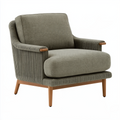 Fauteuil 82 x 85 x 88 cm en tissu vert kaki avec pieds en bois style moderne