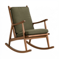 Fauteuil à bascule 68 x 92 x 98 cm en bois brun avec assise textile vert olive style scandinave