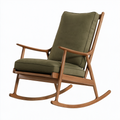 Fauteuil à bascule 68 x 95 x 105 cm en bois brun et tissu vert olive style scandinave