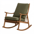 Fauteuil à bascule 70 x 95 x 100 cm en bois et tissu vert olive style scandinave