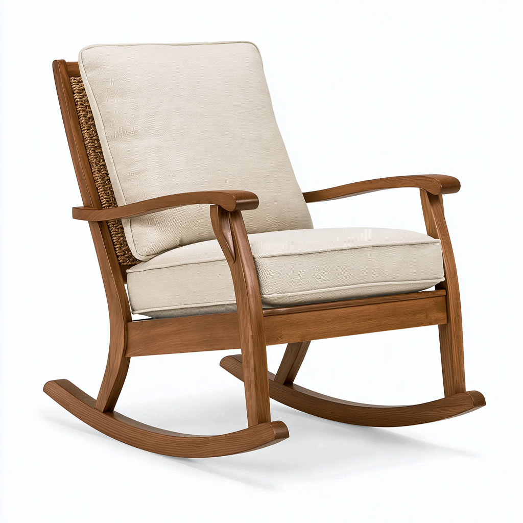 Fauteuil à bascule 68 x 90 x 98 cm en bois brun et tissu beige style naturel