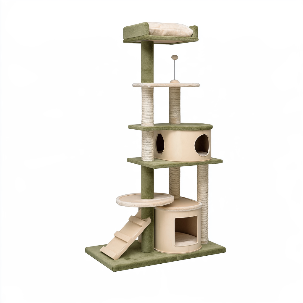 Arbre à chat 60 x 50 x 170 cm vert et beige en sisal avec niches et plateformes
