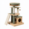 Arbre à chat 60 x 60 x 145 cm en bois beige et vert avec griffoirs et niche