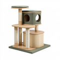 Arbre à chat 60 x 60 x 140 cm en bois beige et vert avec griffoirs en sisal et niches