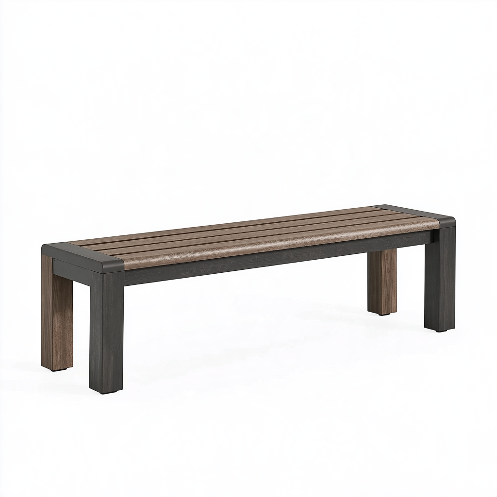 Banc de jardin 120 x 35 x 45 cm en plastique aspect bois marron et noir style contemporain