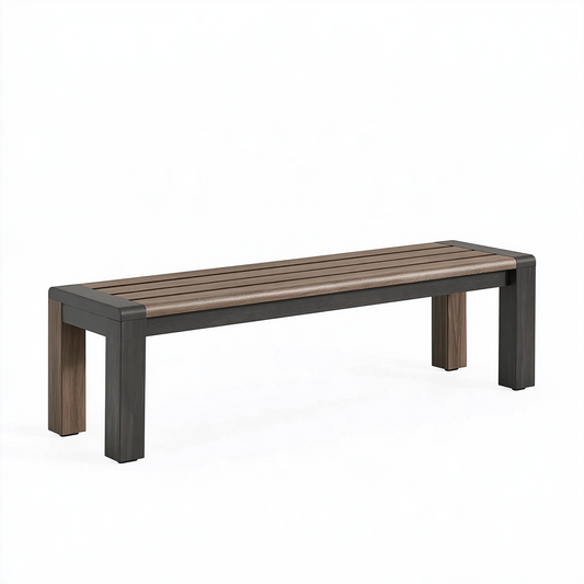 Banc de jardin 120 x 35 x 45 cm en plastique aspect bois marron et noir style contemporain