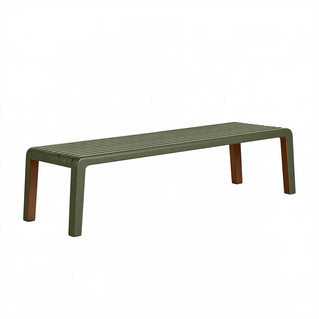 Banc de jardin 180 x 40 x 45 cm en acier vert kaki à lattes style contemporain