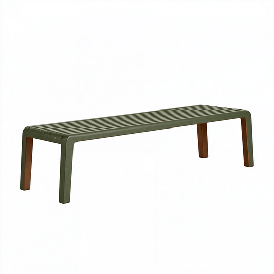 Banc de jardin 180 x 40 x 45 cm en acier vert kaki à lattes style contemporain