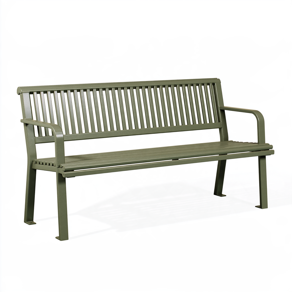 Banc de jardin 150 cm en acier vert à lattes avec accoudoirs