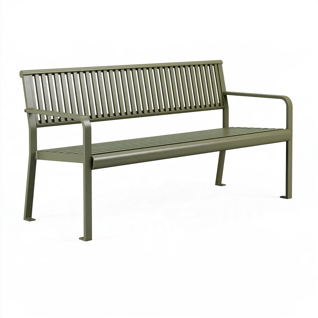Banc de jardin 180 x 60 x 85 cm en acier vert avec accoudoirs style contemporain