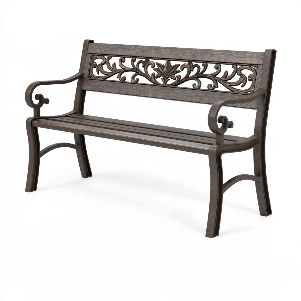 Banc de jardin 127 x 62 x 88 cm en métal brun style classique à accoudoirs