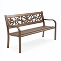 Banc de jardin 120 x 60 x 88 cm en métal brun à dossier floral